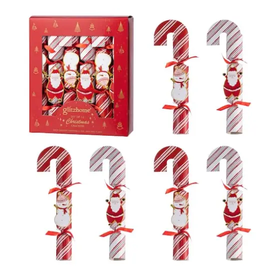 Glitzhome&reg; 12PK 1.25"D x 10"H Candy Cane Christmas Party Crackers with Gift Contents {1}