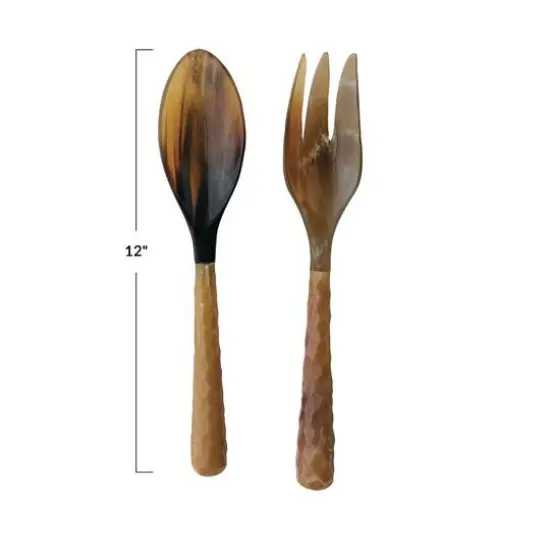 Hello Honey&reg; Natural Carved Horn Salad Server Set {5}