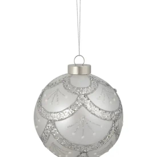 4" Glittered Silver Glass Ball Ornament {3}