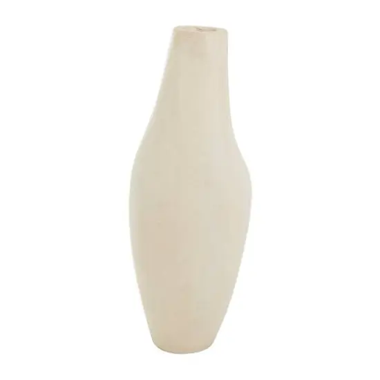 15" Beige Paper Mache Abstract Curved Vase with Handle {4}