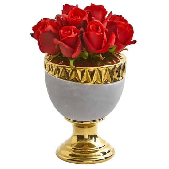 Elegant Red Rose Artificial Arrangement in Designer Urn {1}