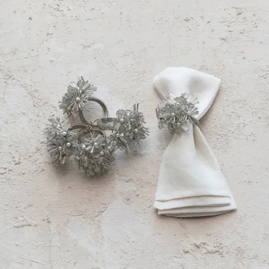 Hello Honey&reg; Silver Glass Beaded Floral Metal Napkin Rings, 4ct. {3}