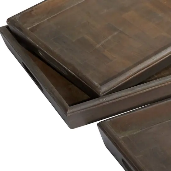 Brown Mango Wood Contemporary Tray Set {5}
