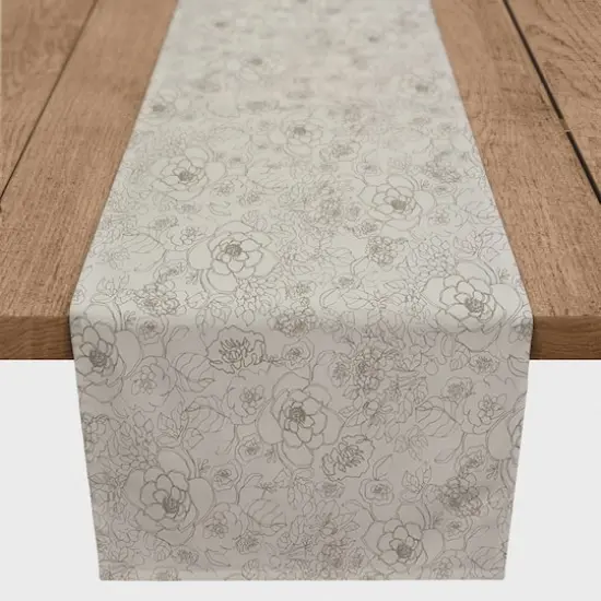 72" Line Floral Cotton Twill Runner Gray {1}