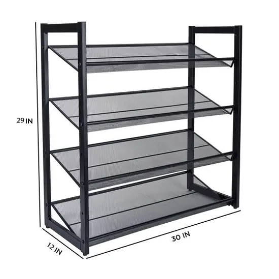 Organize It All Black 30" Wide 4 Tier Adjustable Mesh Shoe Rack {9}