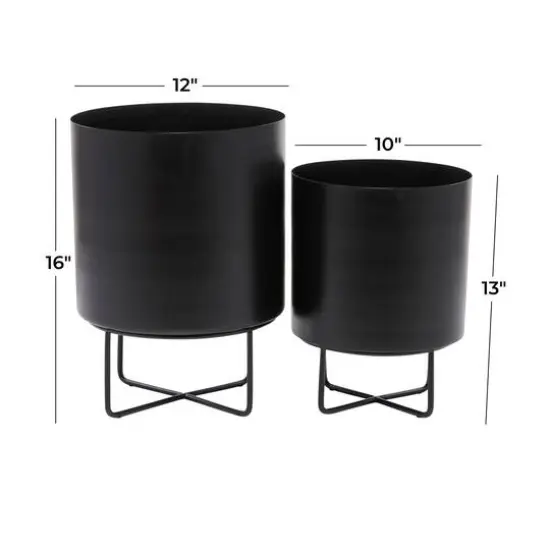 Black Modern Planter, Set of 2" 16", 13" {9}