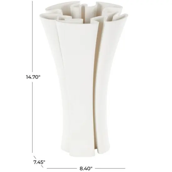 White Ceramic Abstract Ribbed Dimensional Folded Vase with Curvy Rim {8}