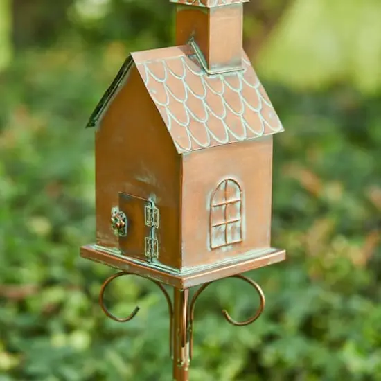 Glitzhome&reg; 4ft. Faux Copper Distressed Metal Church Birdhouse with Stake {8}