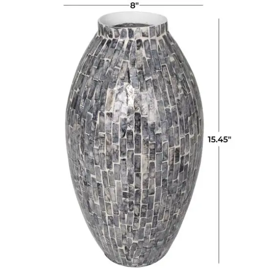 15" Gray Mother of Pearl Handmade Mosaic Inspired Vase {10}
