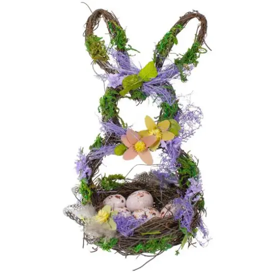 14.5" Purple & Green Floral Easter Bunny Decorative Basket {1}