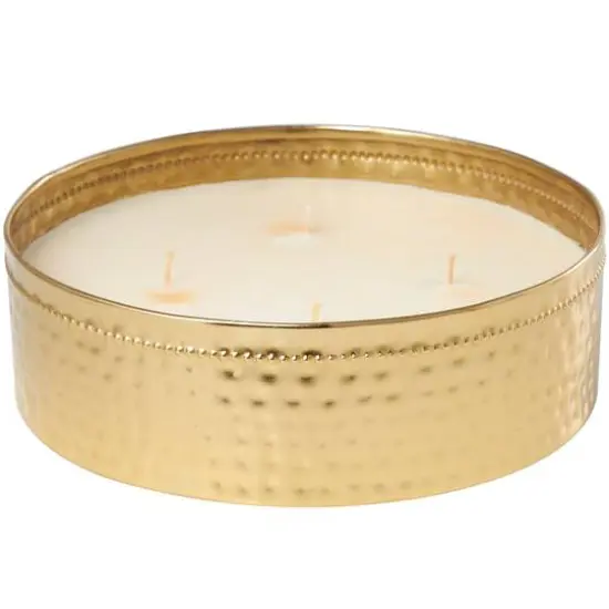 Jasmine Scented 4-Wick Candle in Wide Hammered Gold Bowl {5}