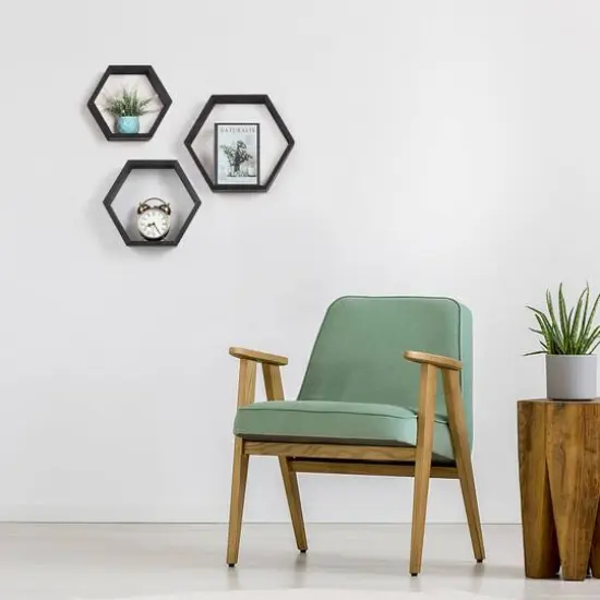 NEX&trade; Black Wall-Mounted Hexagon Floating Shelves Set {6}