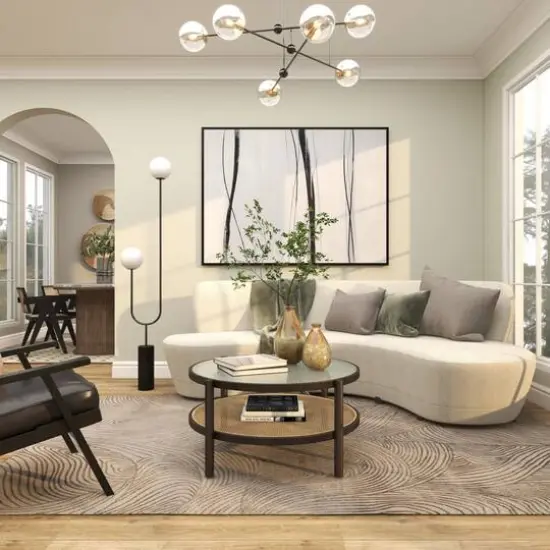 34" Brown Rattan Coffee Table with Pressed Tempered Glass Top {16}