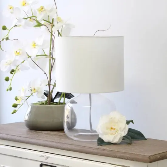 Simple Designs 14" Glass Table Lamp with White Fabric Shade Clear/White {5}