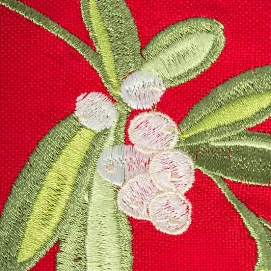 DII&reg; 72" Red Embroidered Mistletoe Corner with Border Table Runner {5}