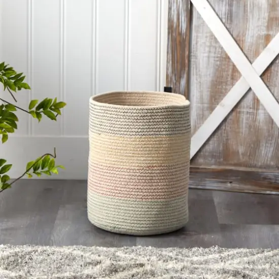 12" Handmade Natural Cotton Multicolored Woven Basket Planter {3}