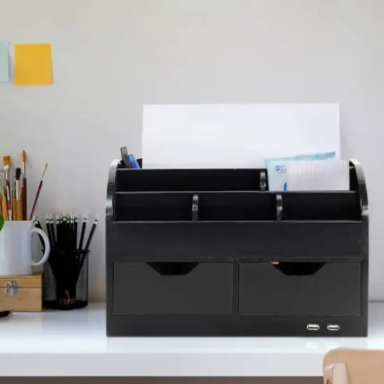 American Art Décor™ Black Space Saving Desk Organizer with USB Port {1}