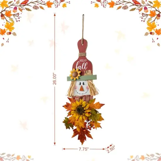 Glitzhome&reg; 26" Fall Wood Scarecrow Floral Door Hanger {9}