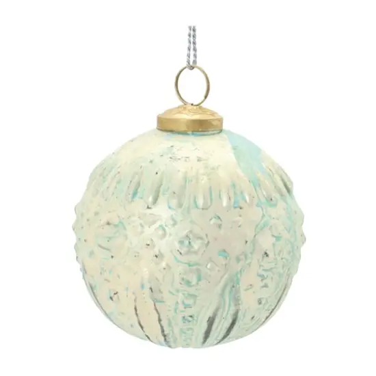 Blue Green Distressed Mercury Glass Ornament Set {3}