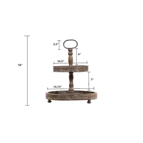 Hello Honey&reg; 18.5" Distressed Brown Wooden 2-Tier Tray with Metal Handle {7}