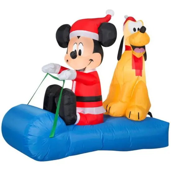 4.5ft. Airblown&reg; Inflatable Christmas Mickey Mouse & Pluto on Sled {1}