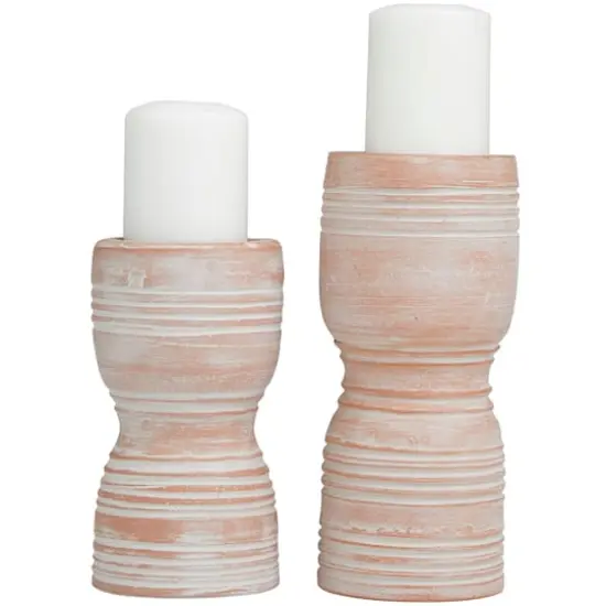 Whitewashed Ribbed Terracotta Candle Holder Set {4}