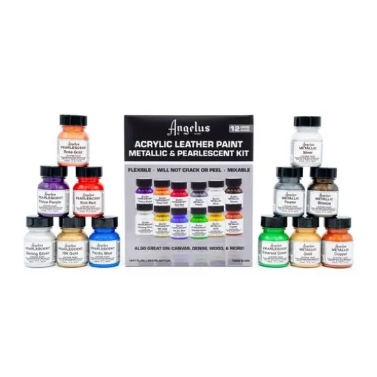 Angelus&reg; Metallic & Pearlescent 12 Color Acrylic Leather Paint Kit {8}