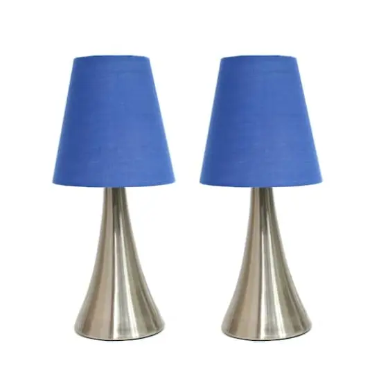 Simple Designs Valencia Mini Touch Table Lamp Set Brushed Nickel/Blue {1}