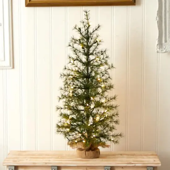 3ft. Pre-Lit Artificial Christmas Tree in Burlap Base, Clear LED Lights {8}