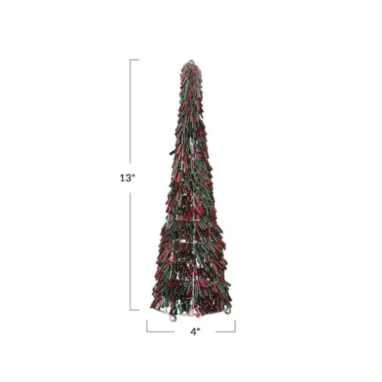 Hello Honey&reg; 13" Tall Red & Green Metal & Glass Beaded Christmas Tree {5}