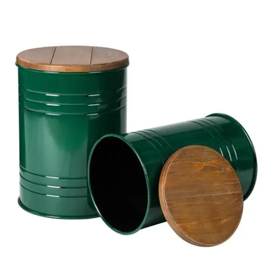 Glitzhome&reg; Metal Storage Accent Table with Solid Wood Lid Set Hunter Green {6}