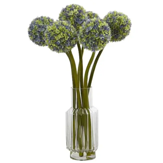 2.5ft. Blue & Green Ball Flower Arrangement in Glass Vase {1}