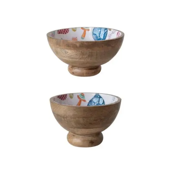 Hello Honey&reg; Multicolor Birds & Ornaments Enameled Mango Wood Footed Bowl Set {1}