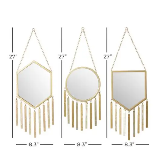 Set of 3 Gold Metal Farmhouse Wall Mirror, 9" x 27" {8}