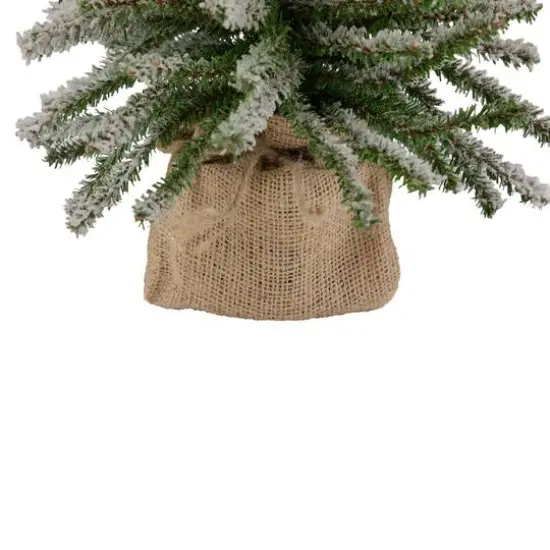 18" Unlit Flocked Downswept Mini Village Pine Artificial Christmas Tree in Burlap Base {6}