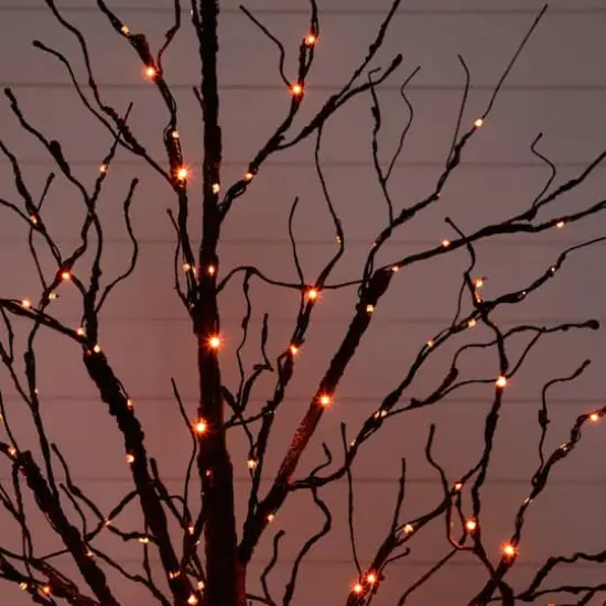 5ft. Pre-Lit Halloween Black Twig Artificial Tree with 240 Orange & Purple LED Lights {6}