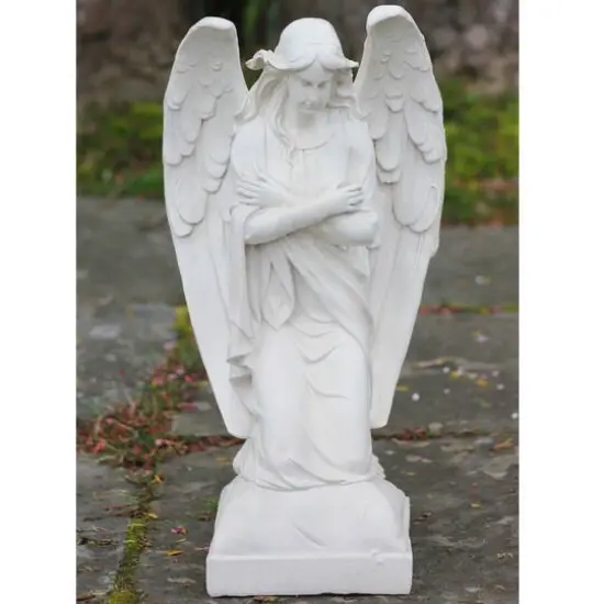 20.25" Ivory Kneeling Angel Outdoor Statue {3}