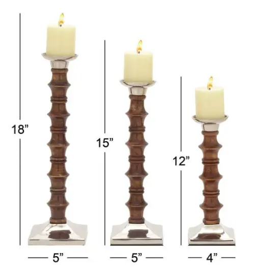 Brown Wood & Aluminum Pillar Candle Holder Set {8}