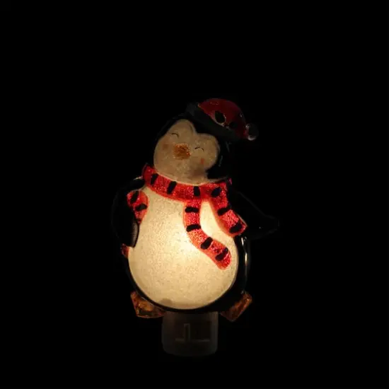6" Black & Red Penguin with Santa Hat Christmas Night Light {3}