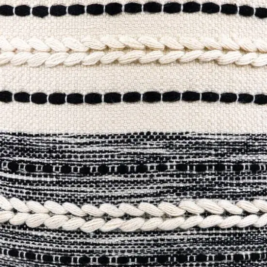 18" Cream & Black Woven Stripes Outdoor Pouf Ottoman {6}