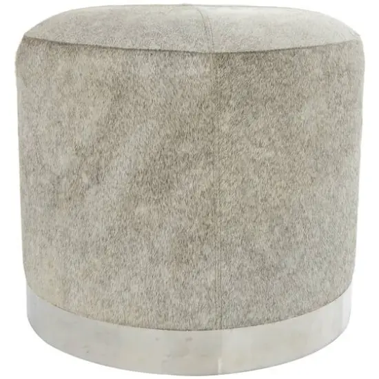 17" Gray Leather Patchwork Stool with Silver Metal Base {6}