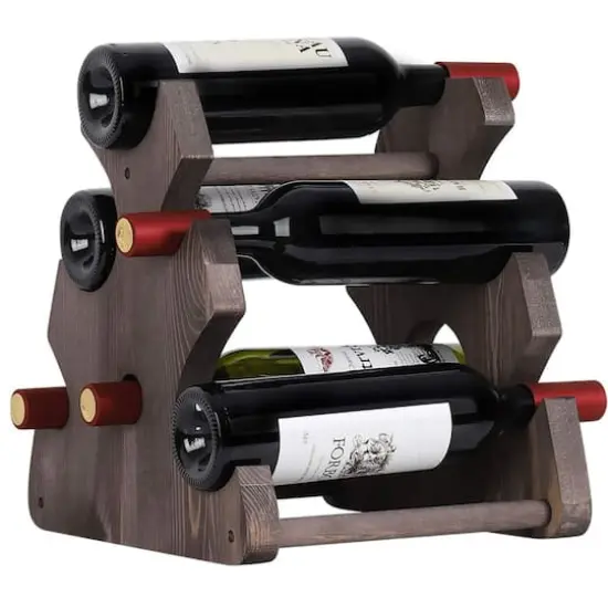 NEX&trade; 12.5" Brown Countertop 6-Bottle Wood Wine Rack {1}