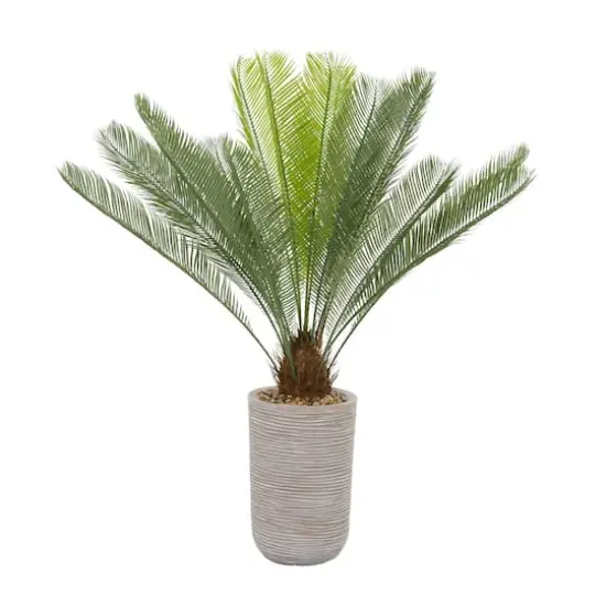 4ft. Green Sago Palm Faux Foliage Artificial Plant with Beige Ceramic Pot {3}