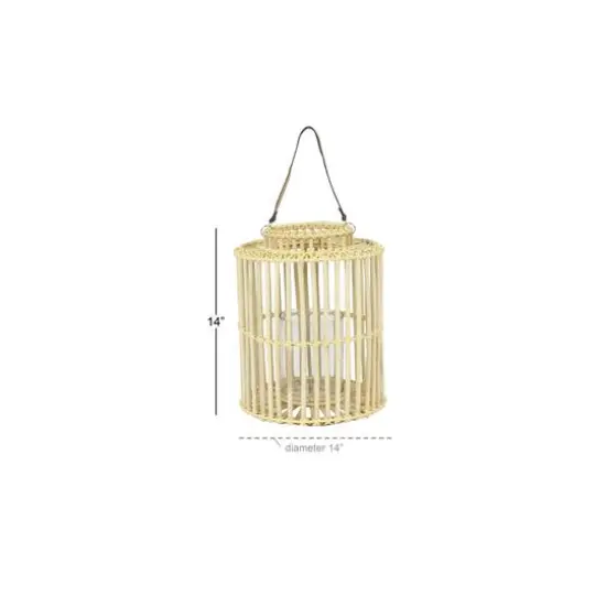 Light Brown Rattan Coastal Candle Holder Lantern, 18" x 14" x 14" {7}