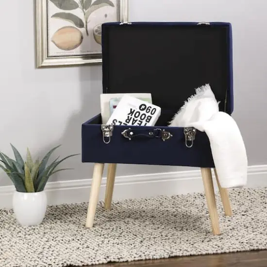 Glitzhome&reg; Velvet Upholstered Storage Stool Navy Blue {4}