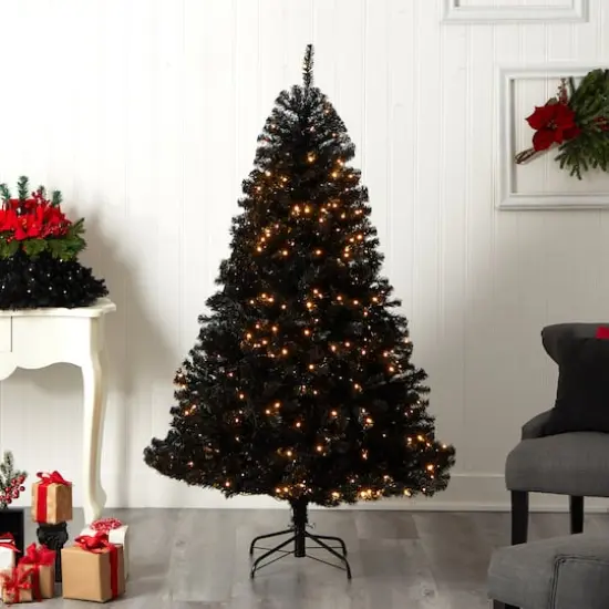 6ft. Pre-Lit Black Artificial Christmas Tree, Clear LED Lights {3}