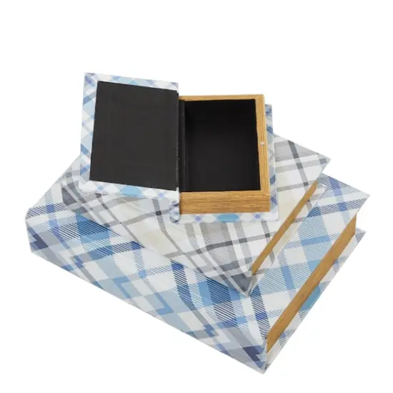 Blue Plaid Canvas Faux Book Box Set {5}