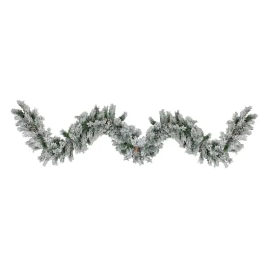 9ft. White & Green Flocked Angel Pine with Pinecones Garland {1}