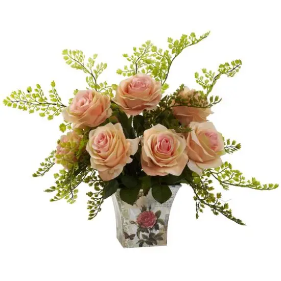 13" Rose & Maidenhair Fern in Floral Planter Peach {1}