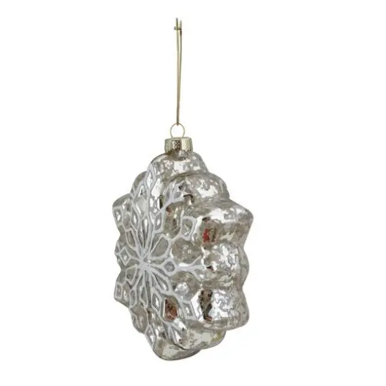 4ct. Red & Silver Glass Snowflake Hanging Christmas Decorations {6}